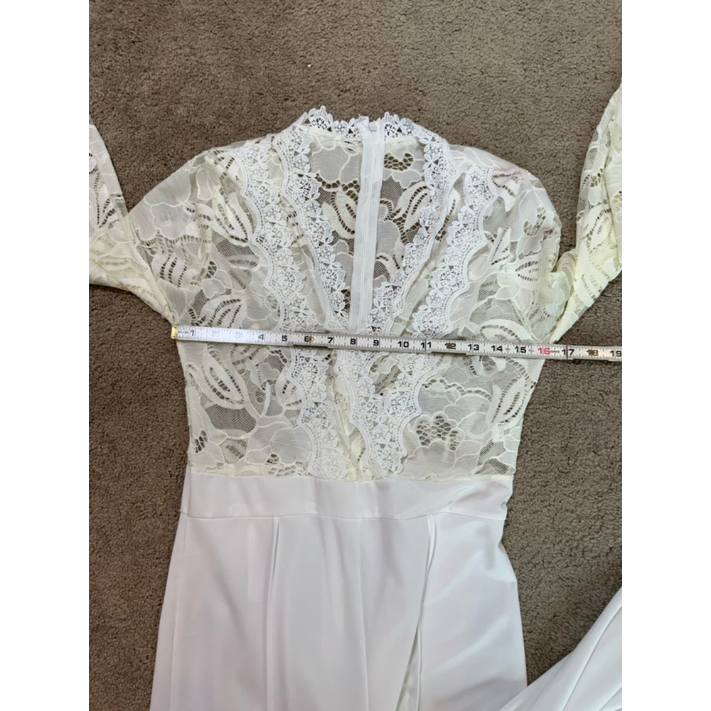 Women's Jumpsuit 2XL White Long Sleeve Lace Top V-Neck Coquette Fairy Barbiecore - Picture 6 of 16